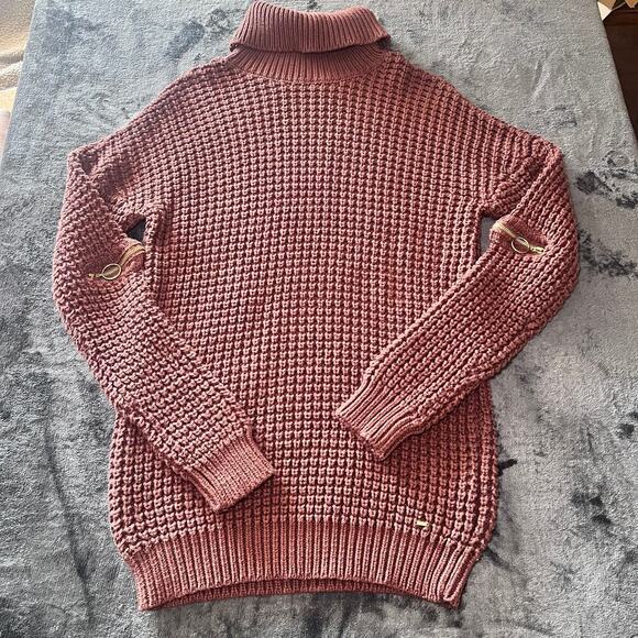 ✨Guess Women’s Turtleneck Sweater Medium Brown Knit Long Sleeve Zip Detail - Picture 4 of 5